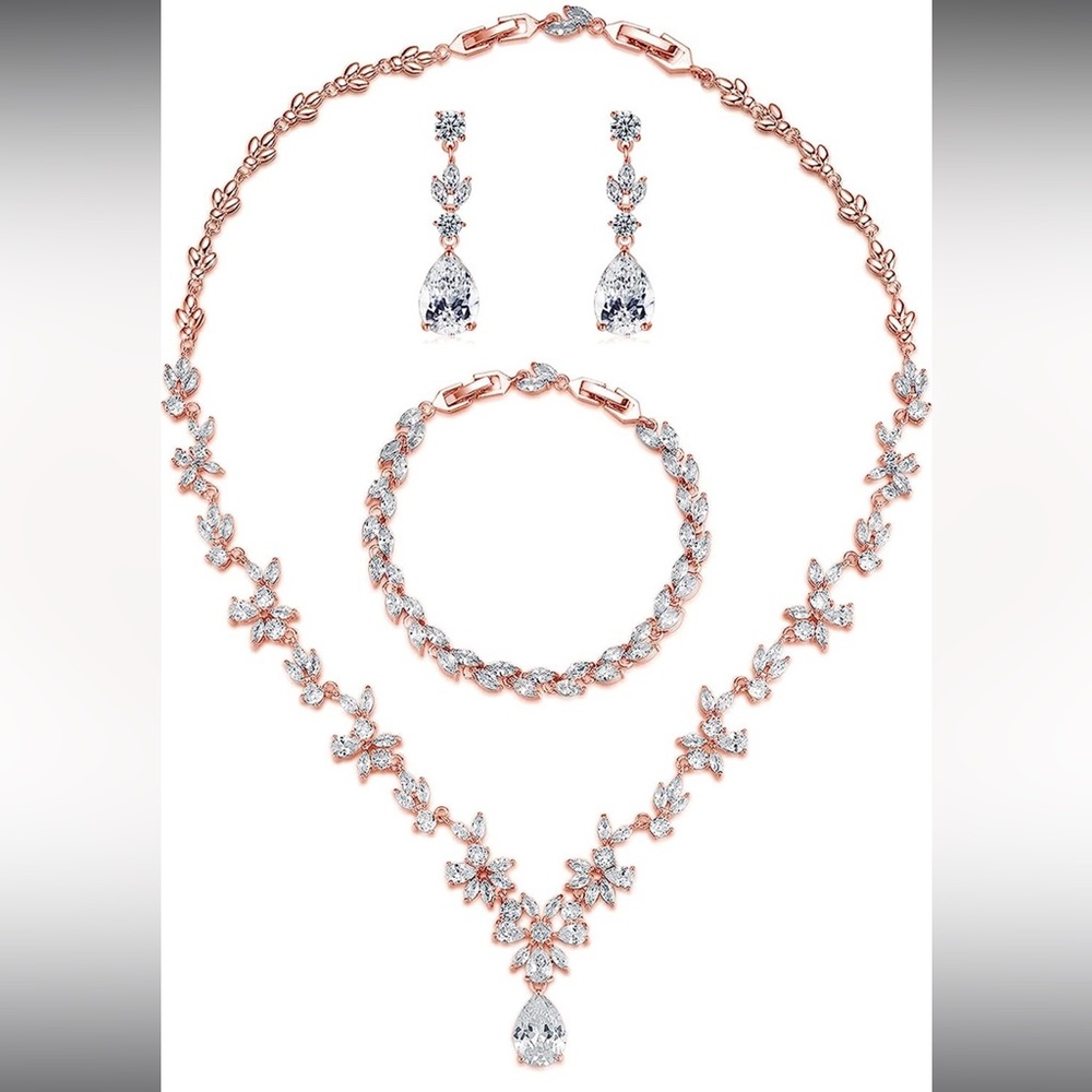 Jewelry set Necklace Earrings Bracelet Set with Clear Cubic Zirconia